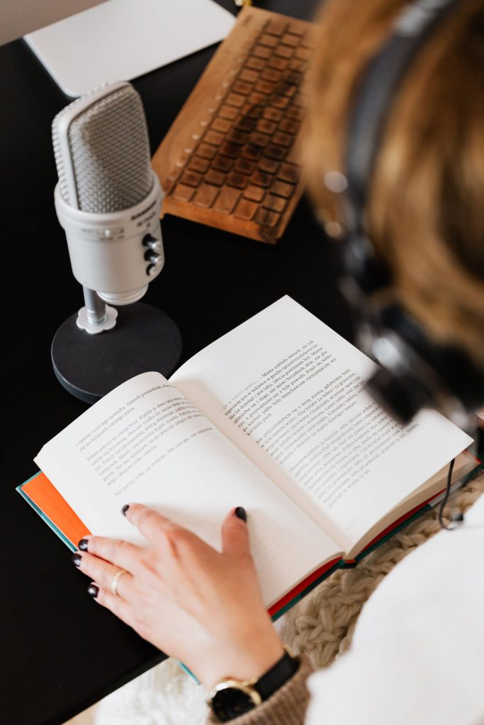 A microphone and a book script.